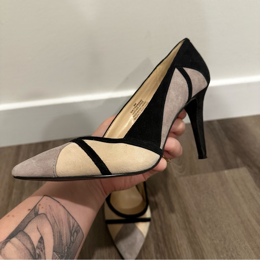 Nine West The Rocks Black, Cream and Gray Suede Heels - Picture 9 of 15
